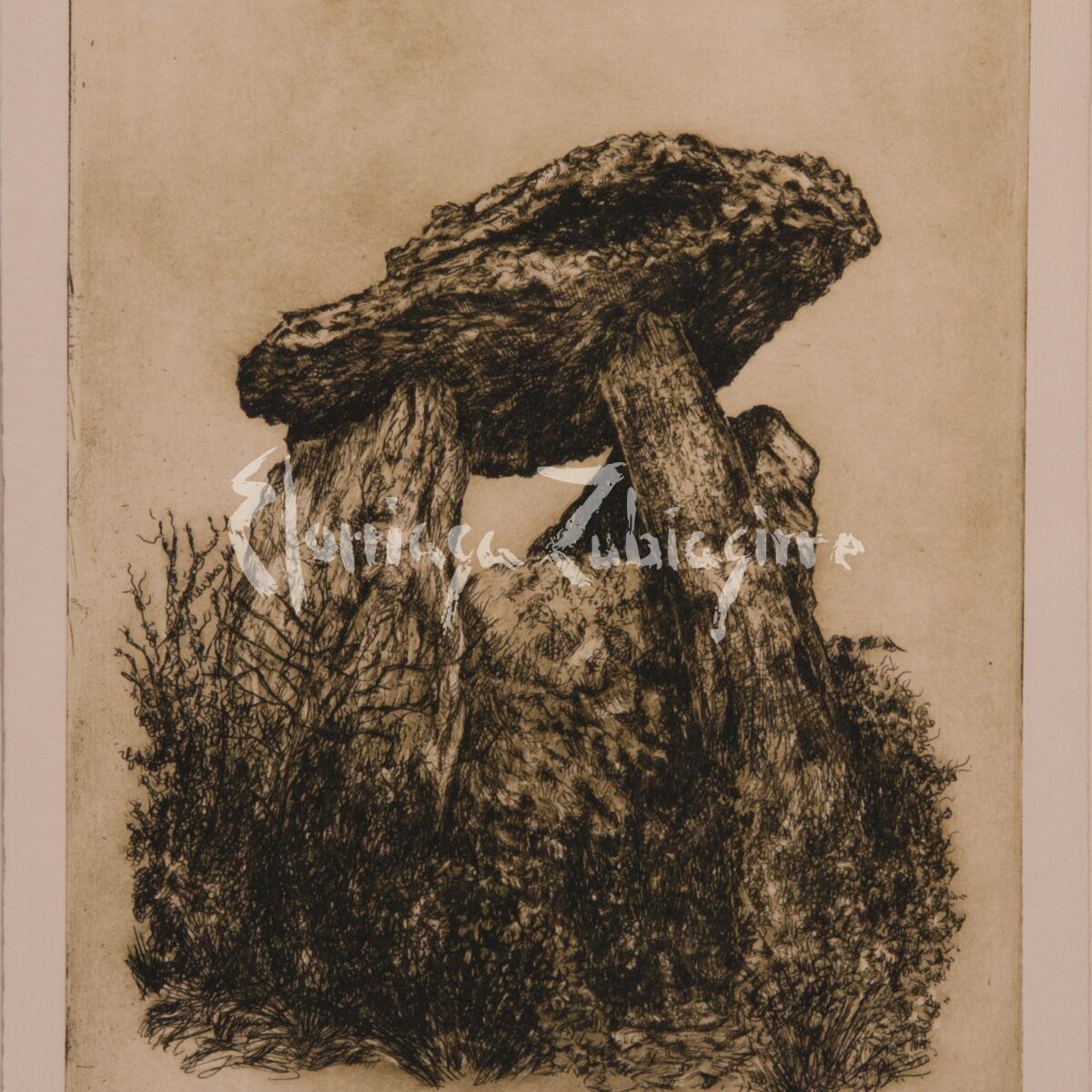 Dolmen en Rioja Alavesa. Técnica: Grabado. Jose Ramon Elorriaga Zubiagirre