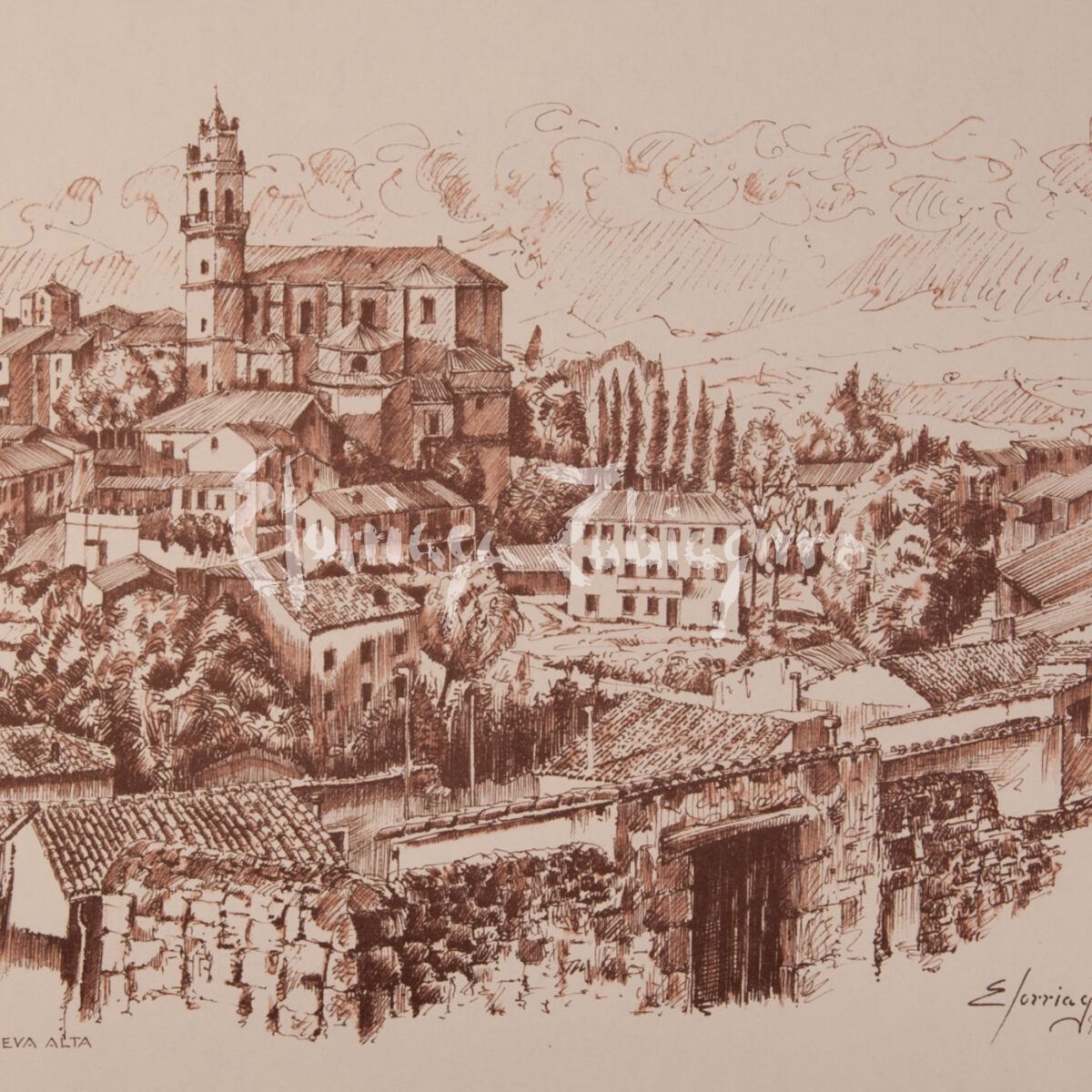 Elciego. Dibujo a pluma de Jose Ramon Elorriaga